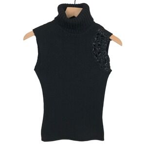 NUDE Italy Virgin Wool Sleeveless Turtleneck Woven Shoulder Sweater Sz 42 IT M 6